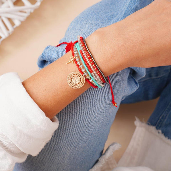 Pulsera Tejida Rojo Turquesa